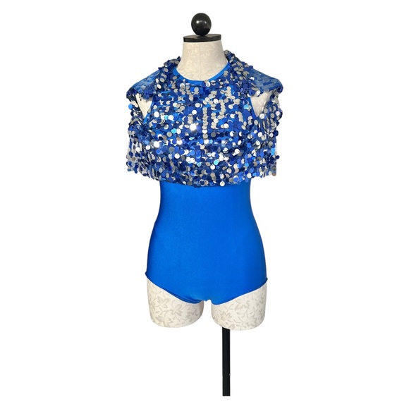 Revolution Dance Costume Blue & Silver Sequins  Sleeveless Tunic Size Med Adult - Picture 7 of 11